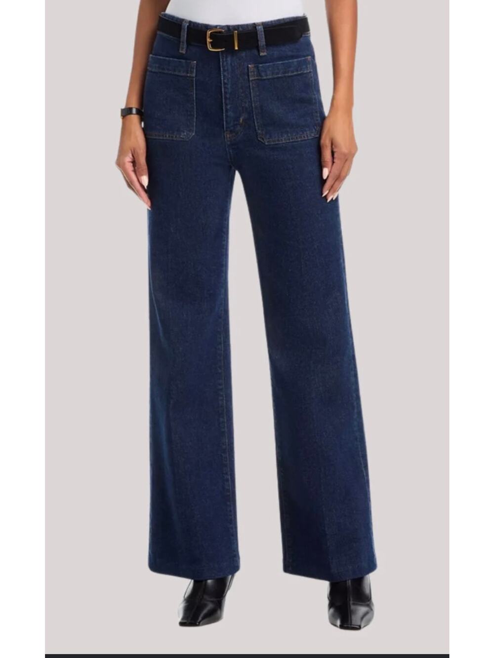 FRAME The Refined Jeans Womens 33 16 Blue EUC Wide Leg Patch Pocket Saturn